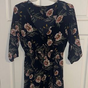 Navy Floral Long Sleeve Dress